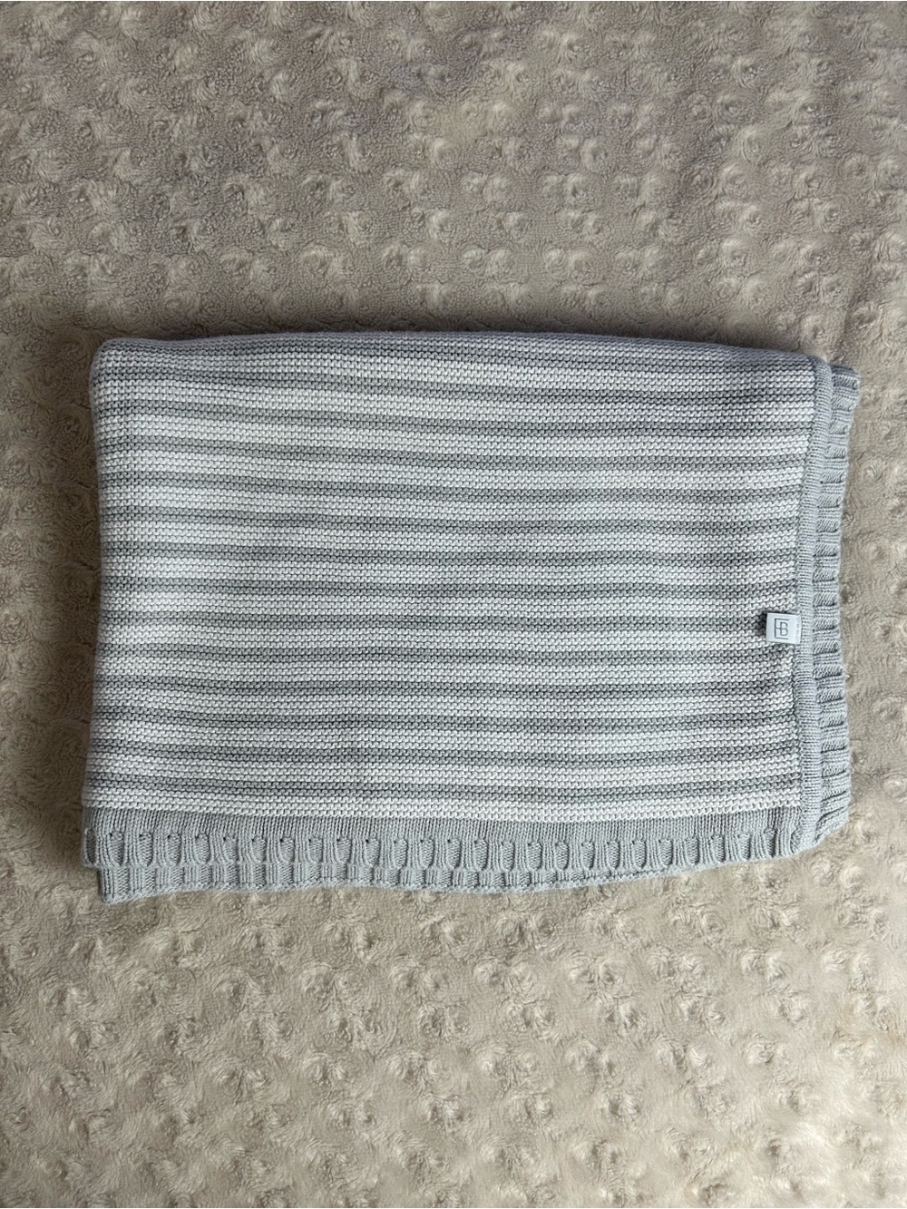 Elegant Baby Gray White Stripes Blanket Sweater Knit Cotton Style 89416